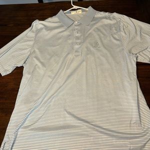 White and blue striped golf shirt